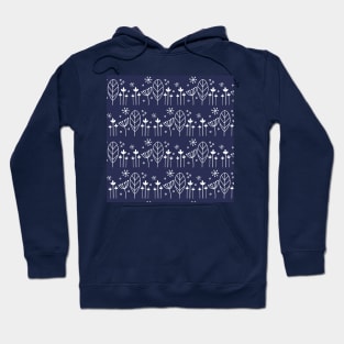 Nordic Floral Pattern in Navy Blue Hoodie